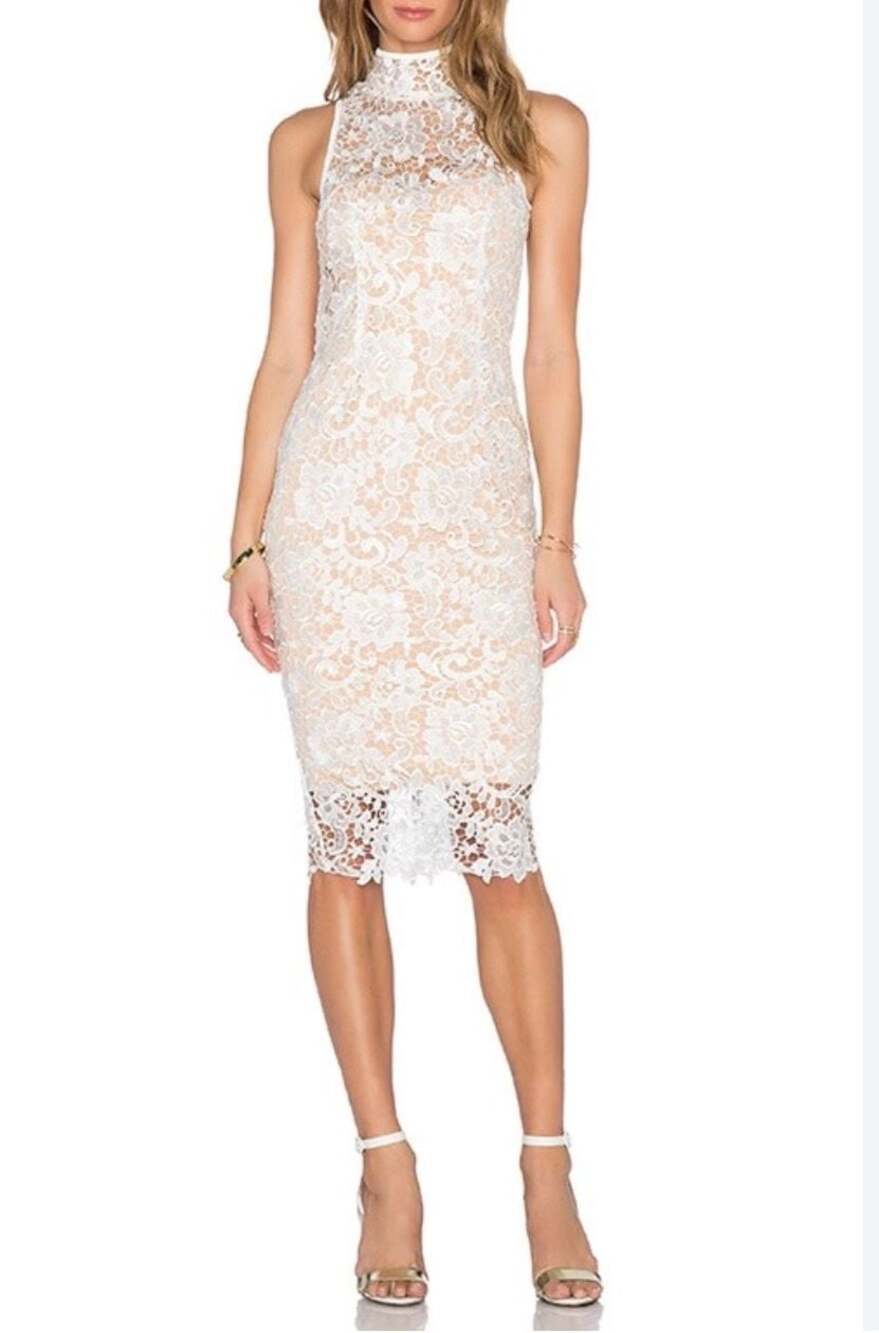 MISHA Eline Lace Midi Dress White Nude Size S